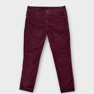 Athleta Cherrywood Solid Slim Corduroy Pants Women Size‎ 14 Burgundy Drawstring